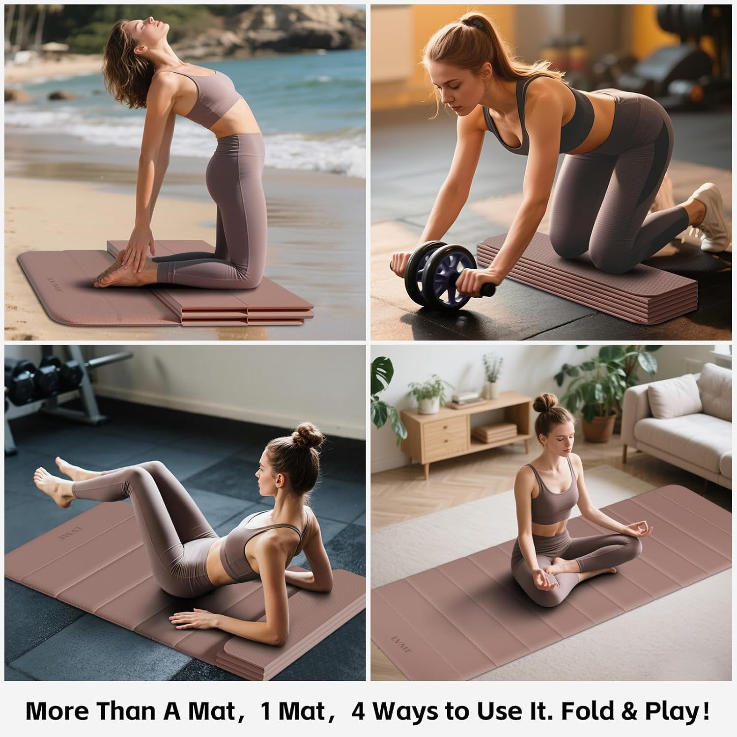 Foldable Yoga Mat, Extra Thick 10Mm, 76"X26"Extra Long | 12-Fold Design,Sgs Certified Tpe,Non-Slip & No Smell,Ultra Portability,For Yoga,Gym,Pilates,Home Workouts