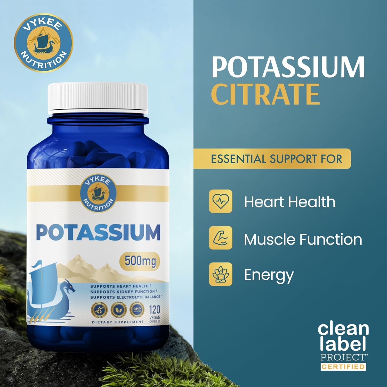 Potassium Citrate Capsules Helps Electrolyte Balance 500 Mg | Supplements for Electrolyte Balance, Muscle & Heart Health - Vegan, Non-Gmo, Gluten Free - 500 Mg, 120 Count