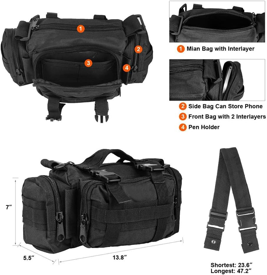 Bike Handlebar Bag, 900D Nylon Oxford Multi-Purpose Waist Bag Water Resistant Bicycle Cycling Pack (Black)