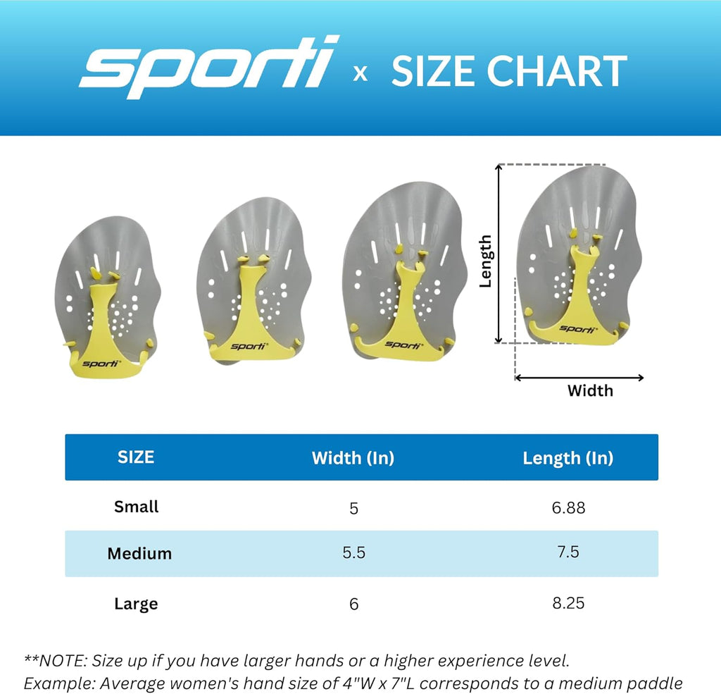 Sporti Hand Paddles for Swimming - Lightweight Swimming Paddles, Adjustable Sili