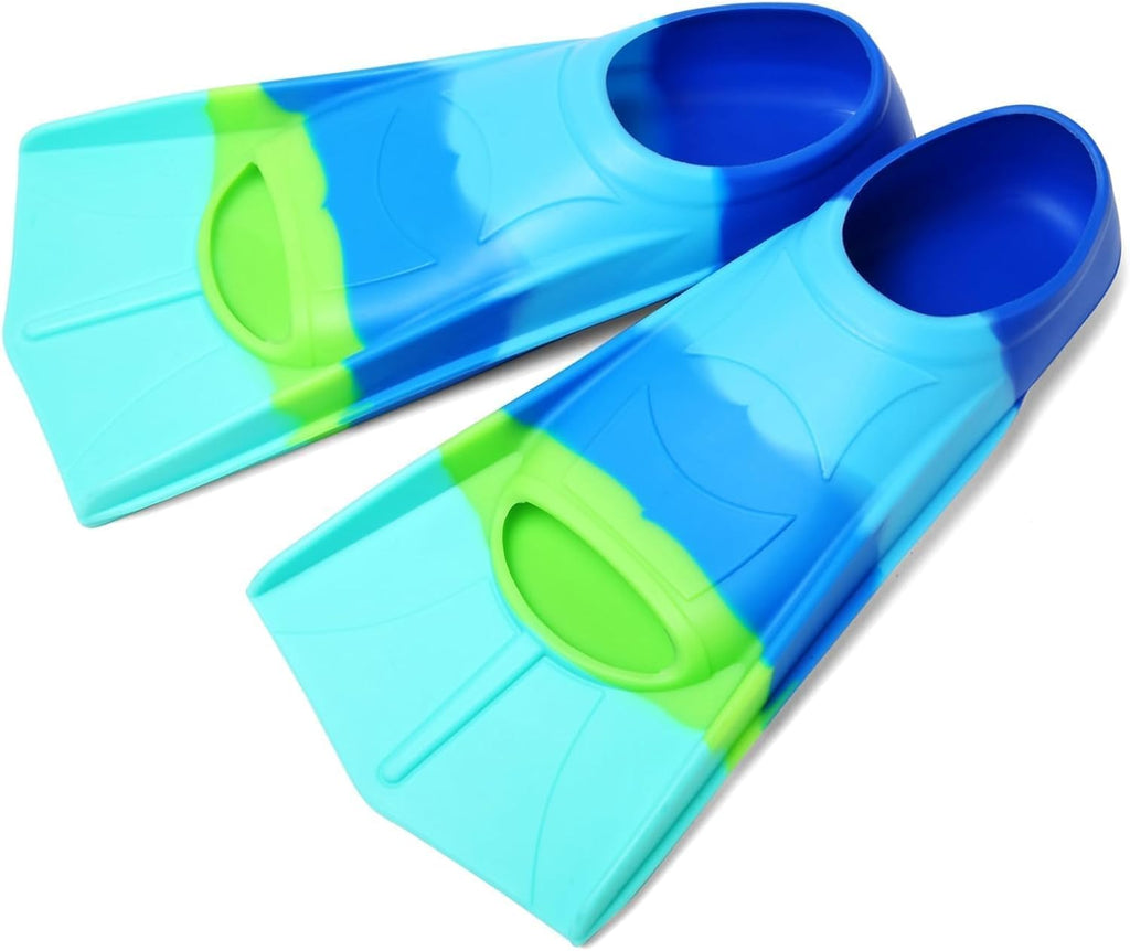 Kids Swim Fins Youth Short Blade Swimming Training Flippers | Snorkeling Diving Travel Size Fins for Children Girls Boys Beginners,Lap Swimming,Comfortable Silicone Flippers with Mesh Bag