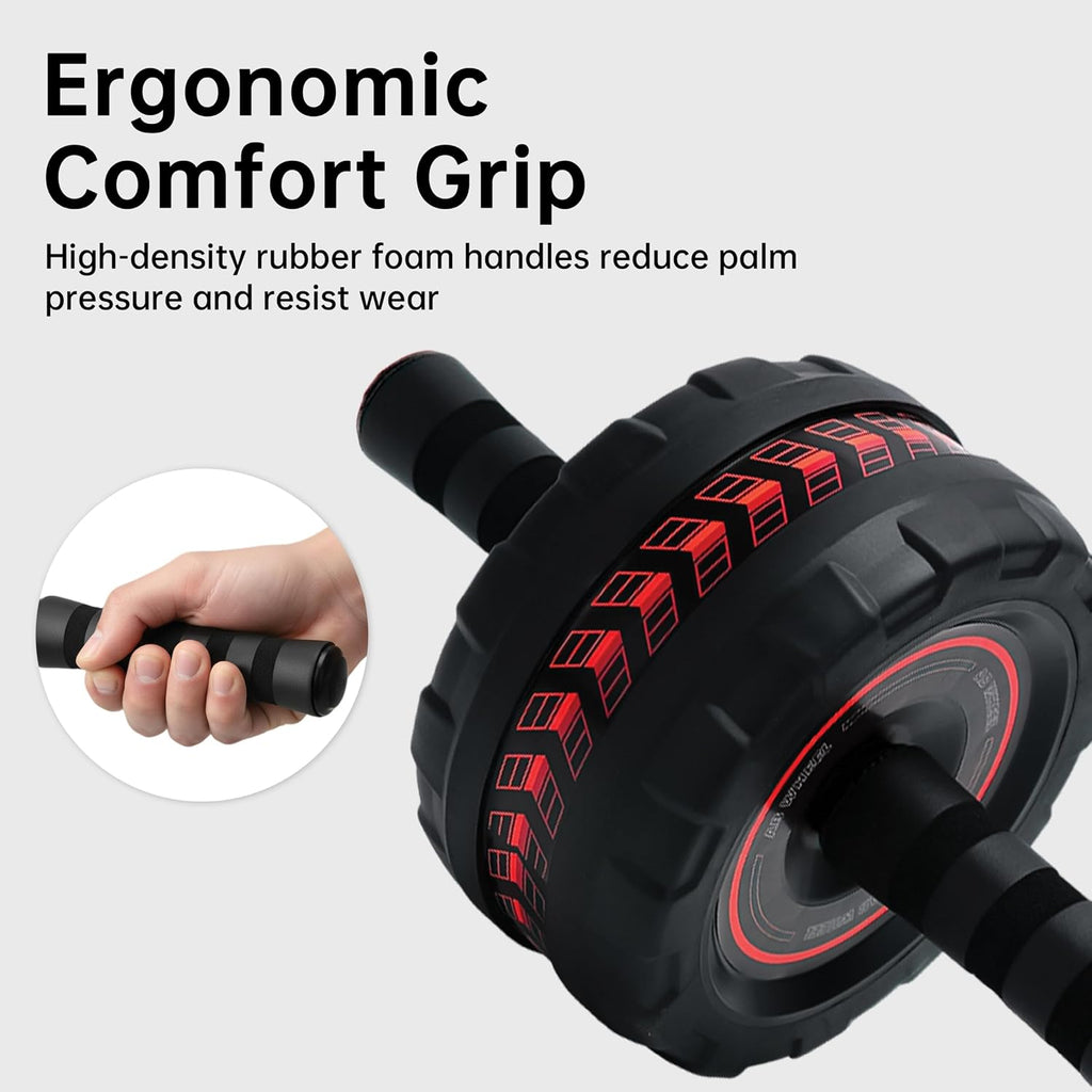 Ab Roller Wheel for Abs Workout - Core Strength Training Equipment for Home Gym with Knee Pad, Abdominal Exercise Wheel for Men and Women (Red)