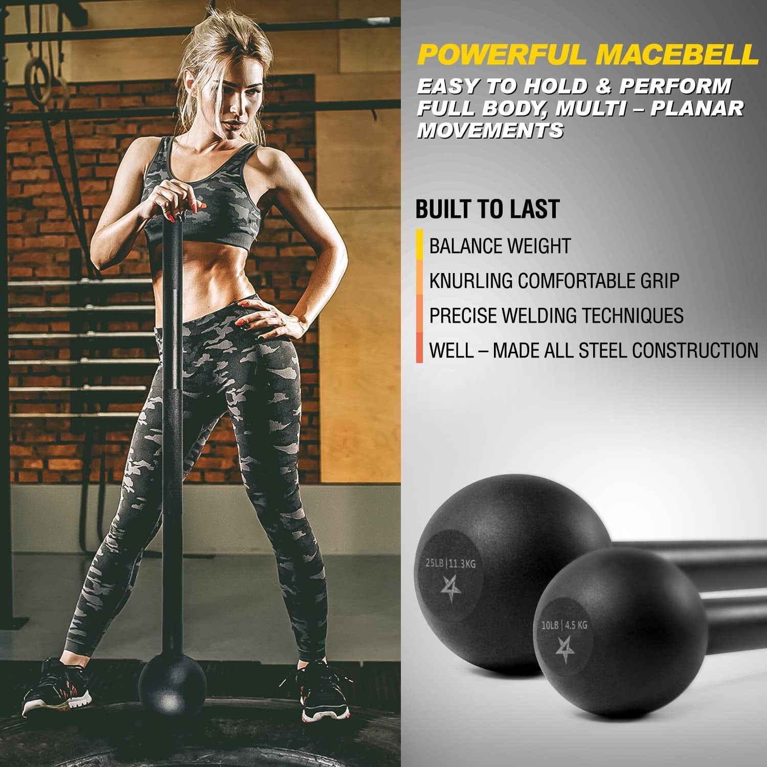 Steel Mace Bell for Strength Training, Support Full Body, Muscles, Shoulder, Grips &amp; Forearms Workouts, Stretching 5, 7, 10, 15, 20, 25, 30 LB for Woman &amp; Man