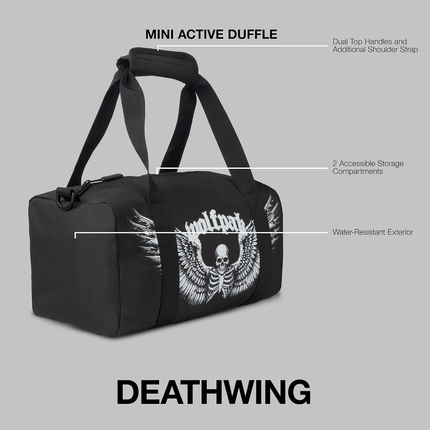 11L Mini Duffle Bag Water-Resistant Gym Travel Duffle (Deathwing) | 180° Full Opening, Waterproof 900D Oxford, Shoe Compartment, YKK® Zippers, Adjustable Shoulder Strap, 11L Capacity