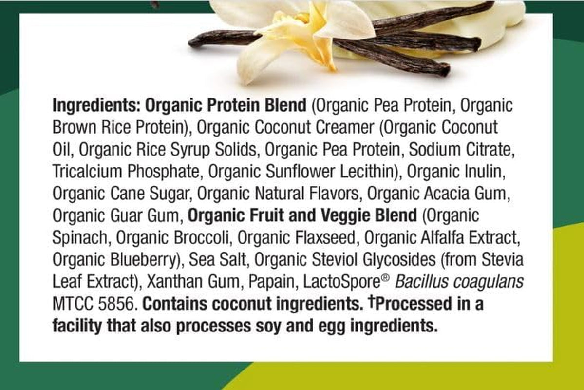 Plant-Based Protein Powder for Men & Women, Creamy French Vanilla (16 Servings) - Vegan & Organic - 20G of Pea Protein Powder for Smoothies & Shakes - Dairy-Free, & Gluten-Free