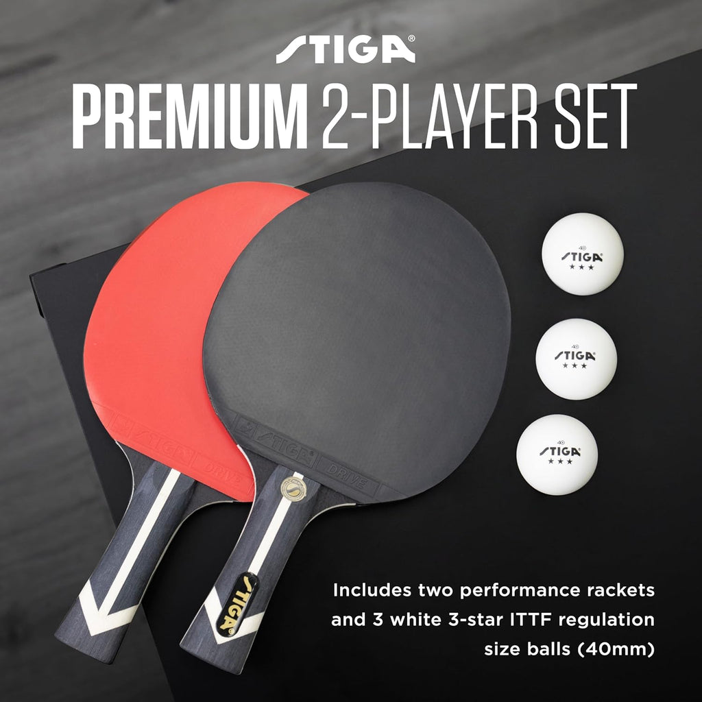 STIGA Premium 2‑Player Table Tennis Set – Includes 2 ITTF Approved Paddles, 3 White 3‑Star Ping Pong Balls & Carry Case
