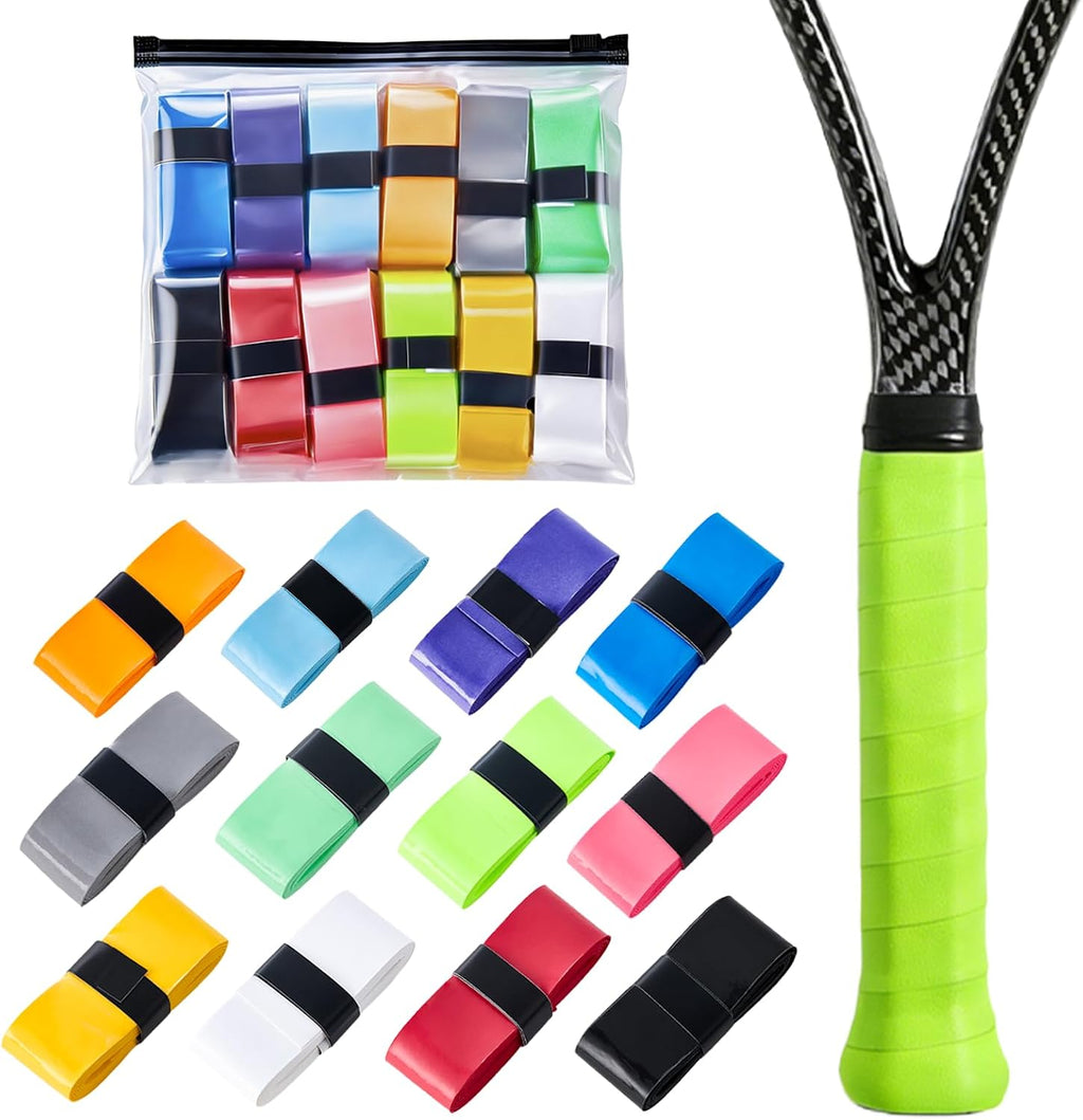 12 PCS Tennis Racket Grip Tape 1 Inch Colorful Tennis Grip Tape | Anti-Slip, Sweat Absorbent, Self Adhesive, Comfortable, for Tennis, Badminton, Squash Rackets, Bike, Hiking Pole, Fishing Rod