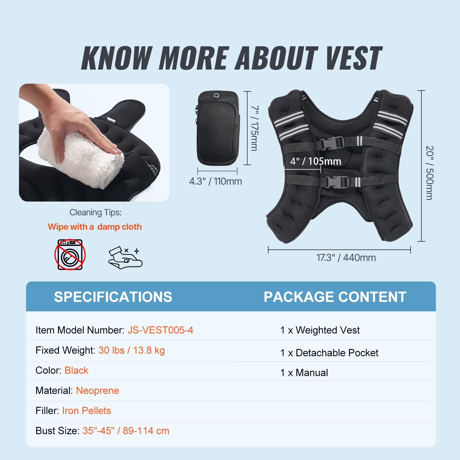 Weighted Vest, 30 Lbs Adjustable with Safety Reflective Stripes, Secure Buckle Closure, Ideal for Men and Women, Enhances Workouts Including Strength Training, Running, and Fitness Activities