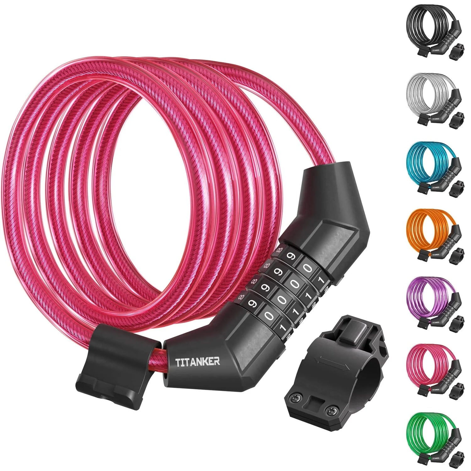 Bike Lock Cable, 4 Feet Combination Bicycle Cable Lock, Pink