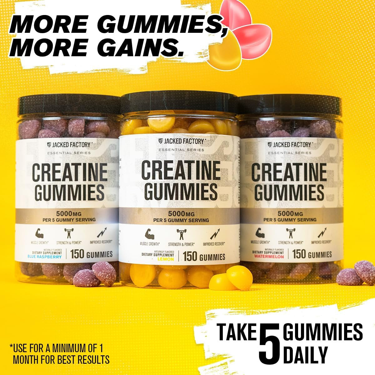 Creatine Monohydrate Gummies 5G Daily Dose (1G per Gummy) - Creatine Gummy for Men and Women, Vegan-Friendly, Travel-Friendly, Third-Party Tested - 150 Gummies, Watermelon