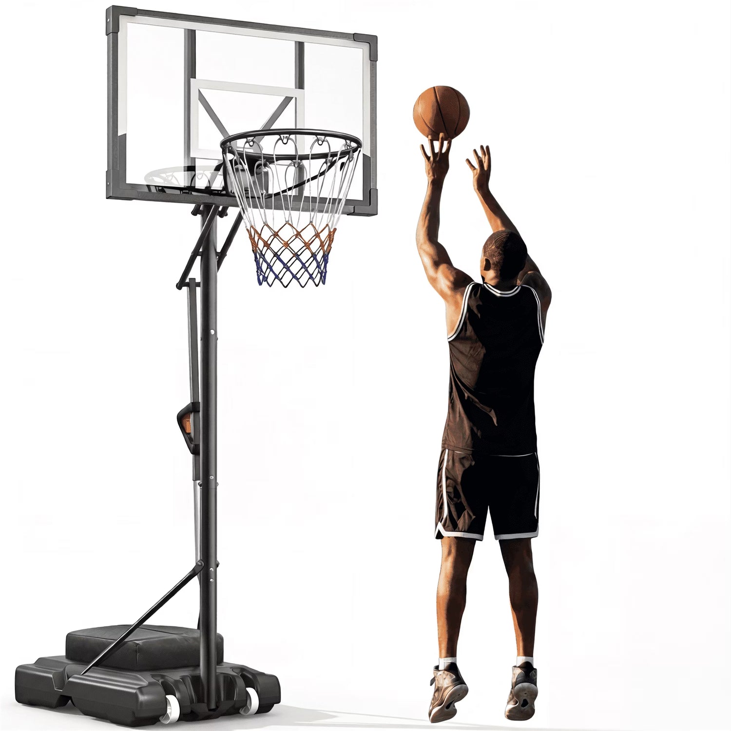 44" Portable Basketball Hoop with Shatter-Proof Polycarbonate Backboard, 5.25-10Ft Height Adjustable Basketball Goal, Indoor/Outdoor Use