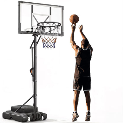 44" Portable Basketball Hoop with Shatter-Proof Polycarbonate Backboard, 5.25-10Ft Height Adjustable Basketball Goal, Indoor/Outdoor Use
