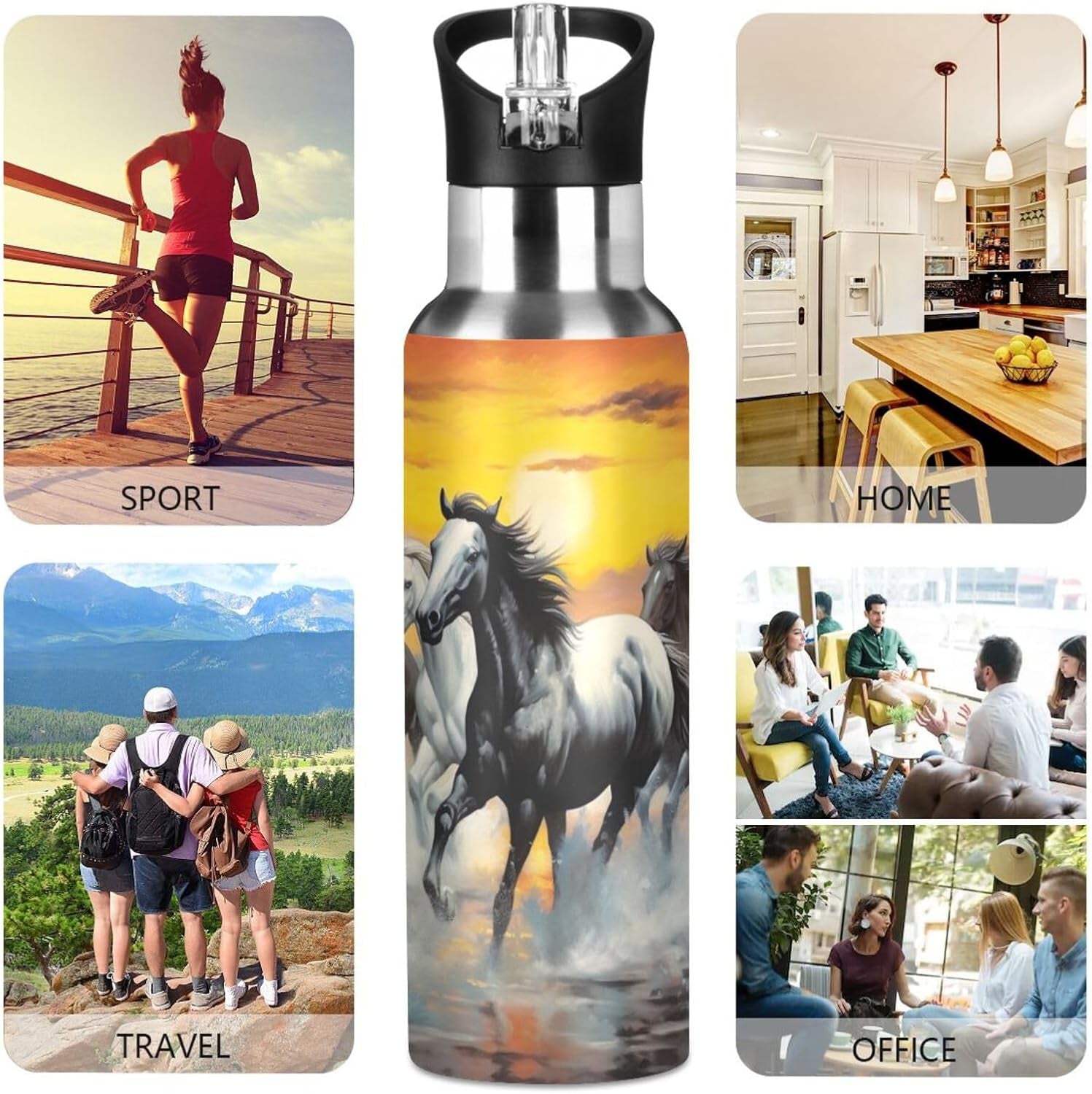 3D Printing Dragon Vacuum Insulated Stainless Steel Water Bottle with Straw Lid, Leakproof Wide Mouth Flask for Fitness, Outdoor Sports, 20Oz