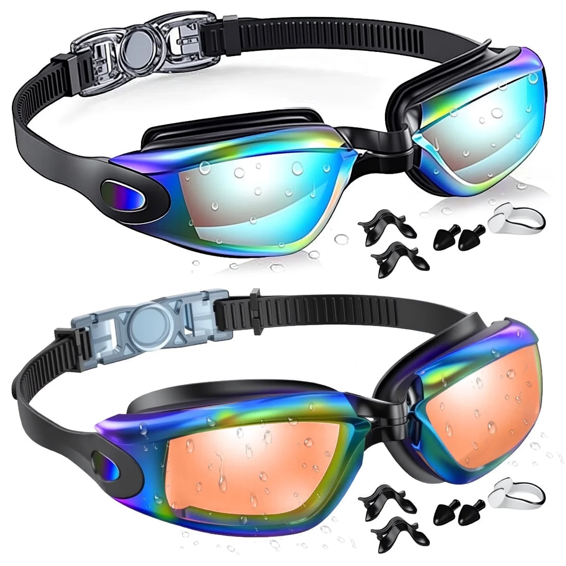 Swim Goggles, 2 Pack Anti-Fog No Leaking Anti-Uv Silicone Swimming Goggles for Teen Youth Adult Women Men