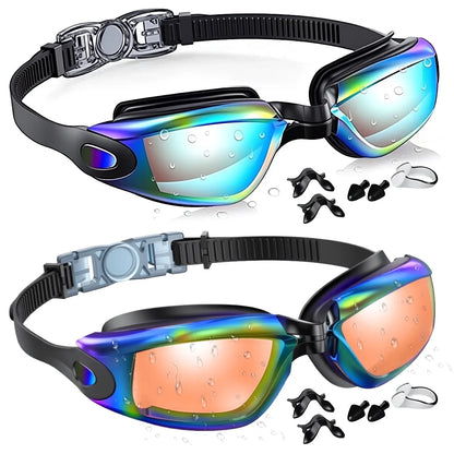 Swim Goggles, 2 Pack Anti-Fog No Leaking Anti-Uv Silicone Swimming Goggles for Teen Youth Adult Women Men