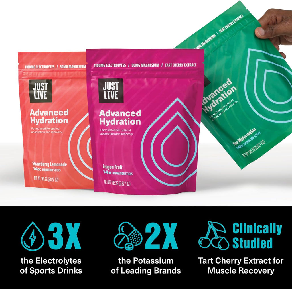 Active Hydration - Strawberry Lemonade, Electrolyte Drink Mix, Tart Cherry Extract, Supports Recovery & Absorption, Low Sugar, 14 Pack