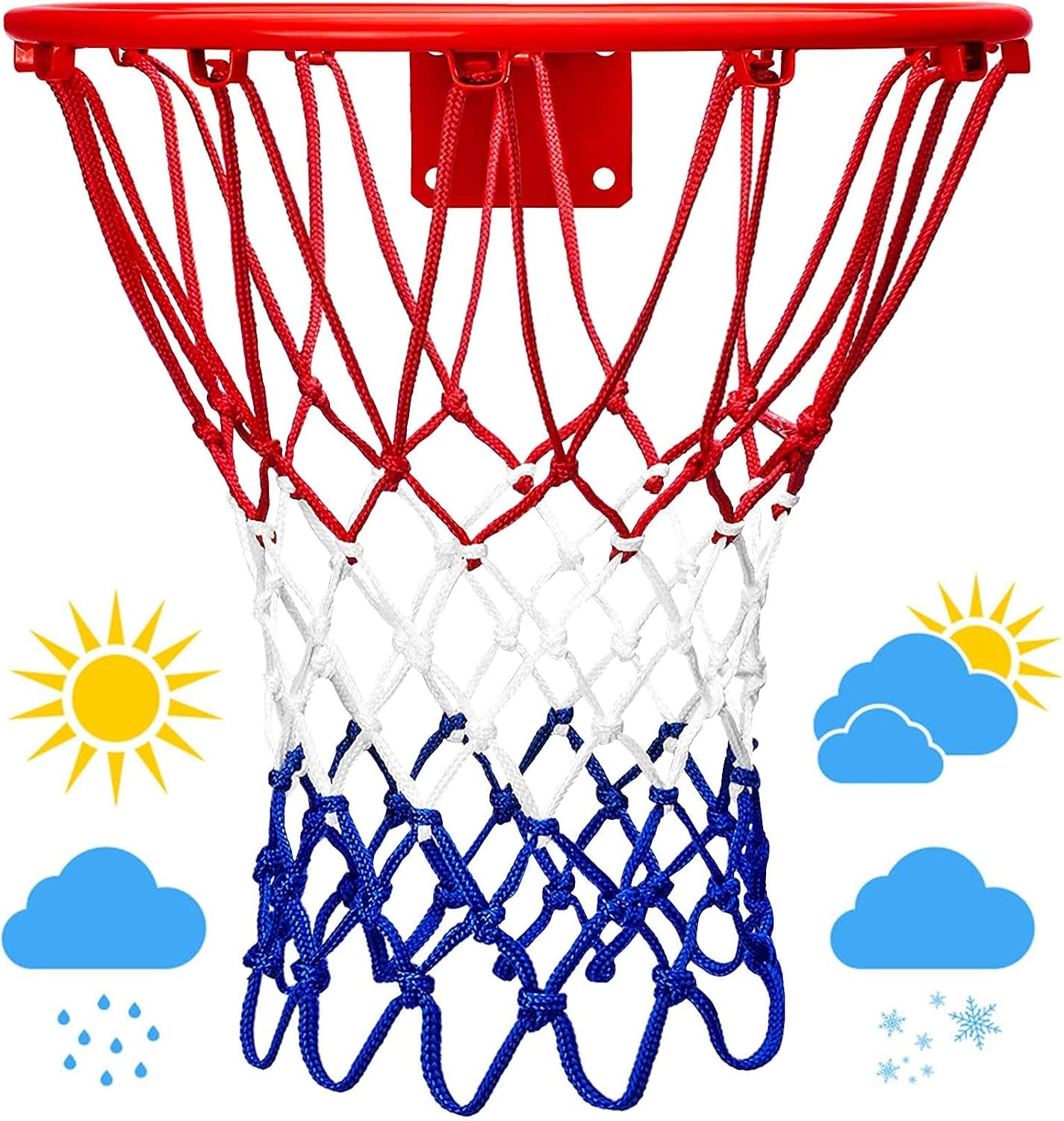 Basketball Net Replacement,12 Loops Professional Heavy Duty Net | 6.88 Oz Red White and Blue Net, Suitable for Outdoor Standard 12 Loops Basketball Hoop