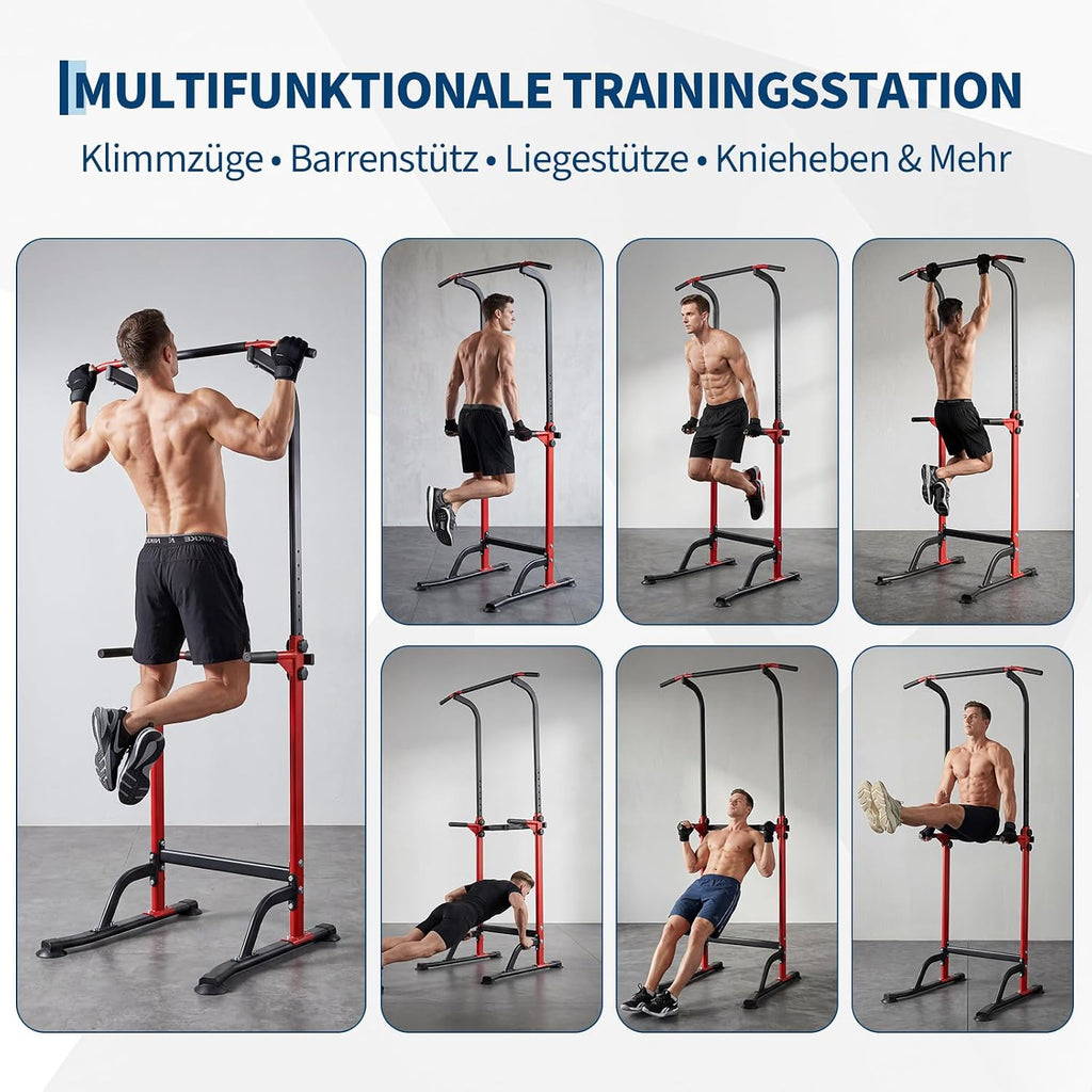 Power Tower Dip Station - Height Adjustable Pull up Bar with Dip | Bars - Multifunctional Training Station for Strength Training, Pull-Ups, Knee Lifts, Push-Ups and Dips