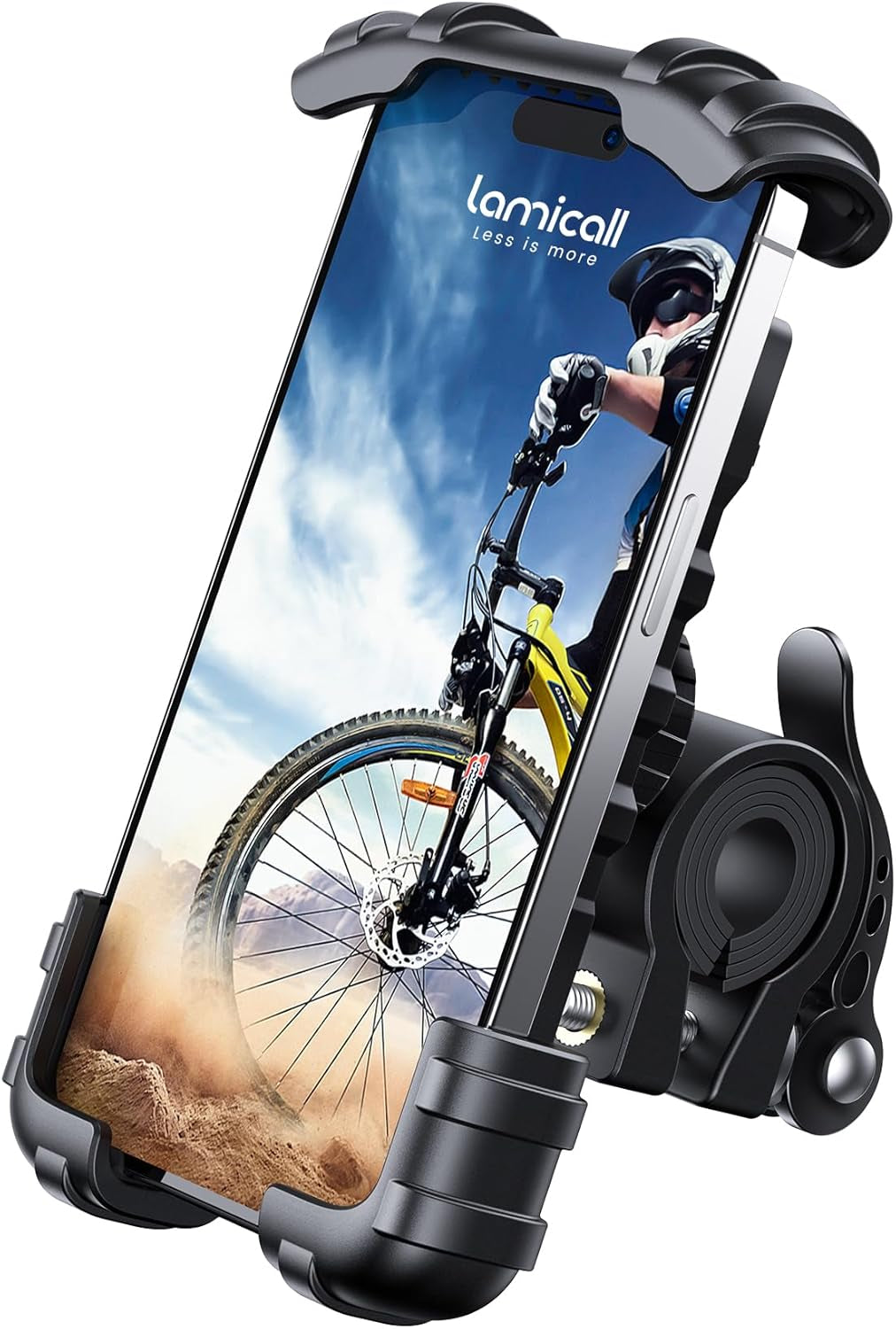 Bike Phone Holder Motorcycle Mount - One-Hand Operation, Lockable | 360° Rotation Handlebar Clamp for 4.7-6.8" Iphone 17 Pro Max Air, Rubber Protect, Road Mountain Bike E-Bike Scooter Holder