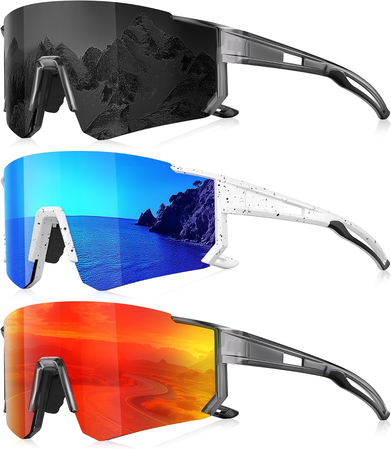 Sports Polarized Sunglasses Men Women for Running Baseball Hiking | 3 Pack Lightweight Sun Glasses with UV Protection for Cycling Fishing