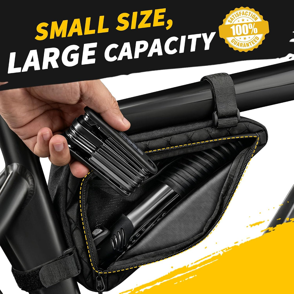 Bike Frame Bag,Bicycle Triangle Bag with Waterproof Zippers,Bicycle under Seat Tool Accessories Pouch for Mountain Road Bikes Triangle Cycling Storage Bags Black