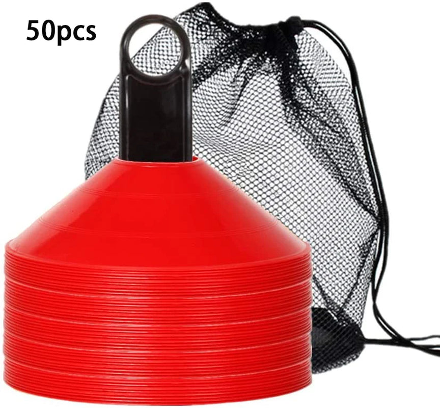 Set of 50 Agility Soccer Cones with Carry Bag Logo Disc and Holder for Training Football Kids Sports Field Cone Markers