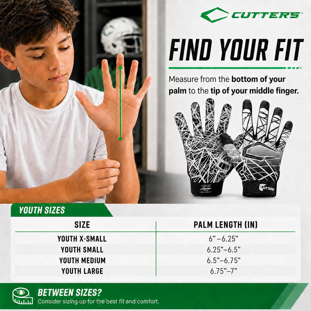 Football Gloves - Game Day Football Receiver Gloves with High Tack Silicone Grip, Superior Support and Protection - Black and White - Youth-Large