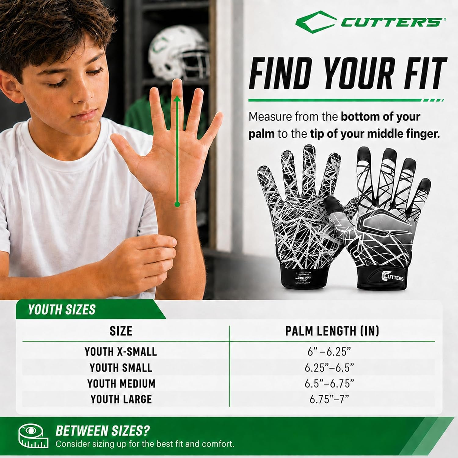 Football Gloves - Game Day Football Receiver Gloves with High Tack Silicone Grip, Superior Support and Protection - Black and White - Youth-Large