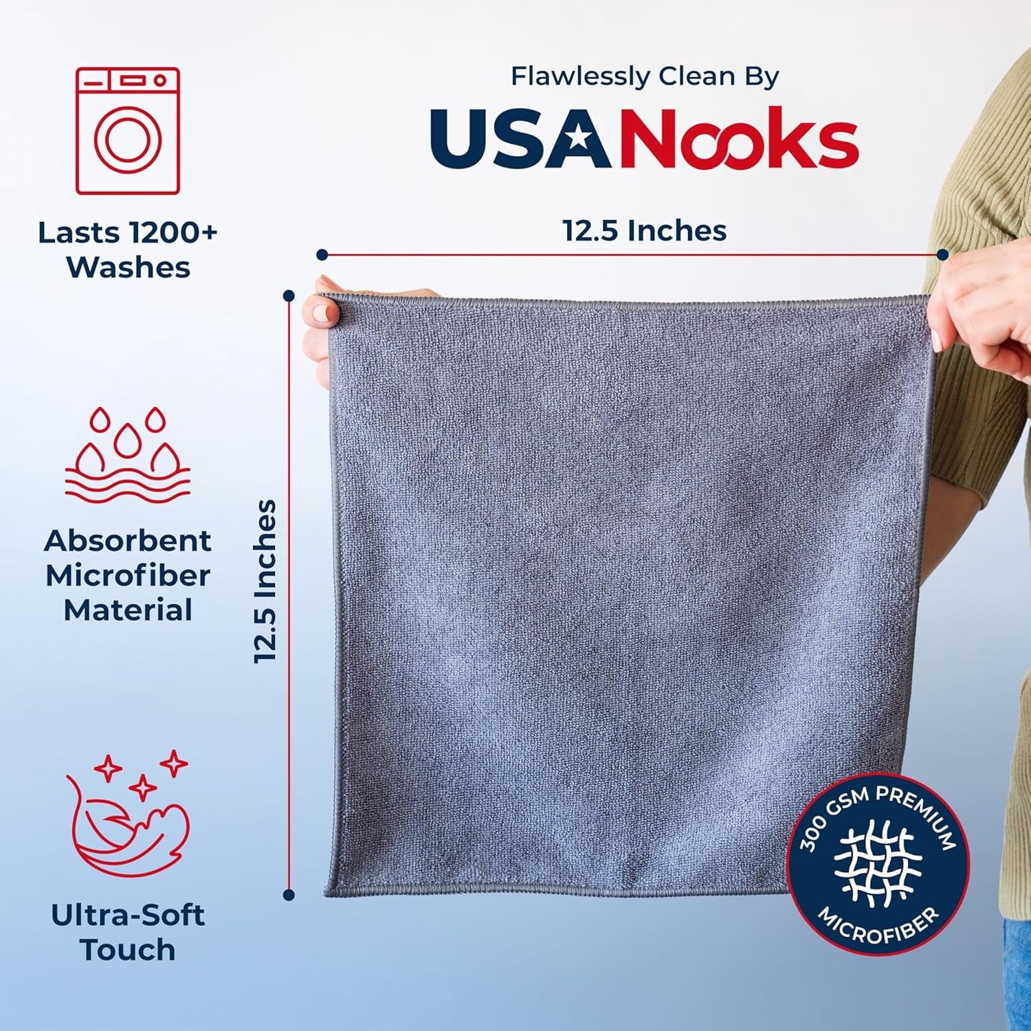 Microfiber Cleaning Cloths-Microfiber Towels-Gray- Pack of 12 (12.5"X12.5")