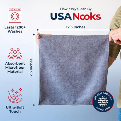 Microfiber Cleaning Cloths-Microfiber Towels-Gray- Pack of 12 (12.5"X12.5")