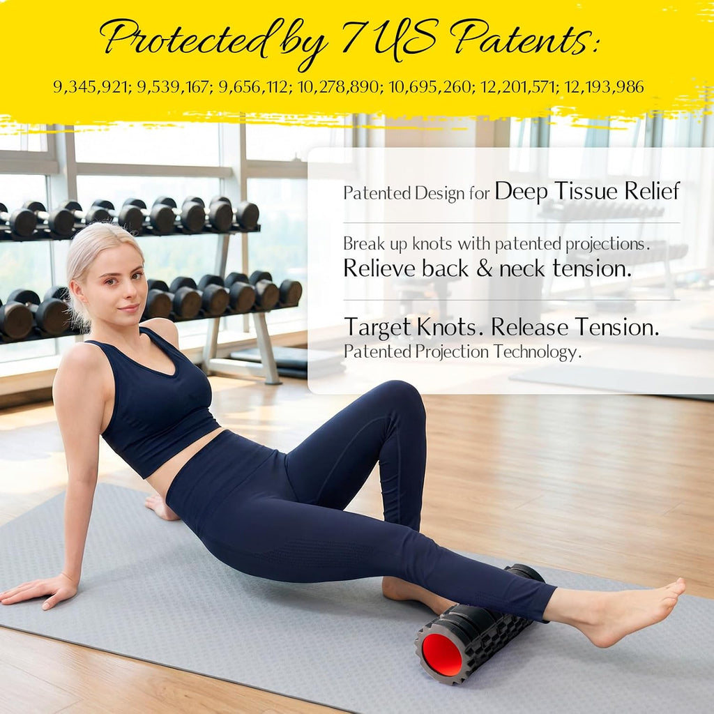 Foam Roller for Deep Tissue Massager Multi Density Massage Roller | Exercise Patented Roller for Muscle Massage & Myofascial Trigger Point Release Back Roller Improves Mobility, Pilates, Yoga