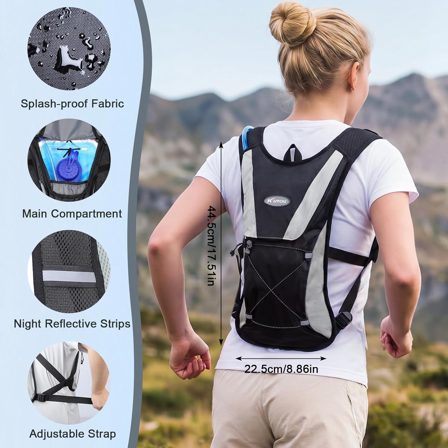 Running Hydration Vest - Lightweight Insulated Hydration Backpack with 2L Water Bladder, Adjustable Chest Straps and Reflective Water Backpack for Running Marathon Race Hiking Cycling