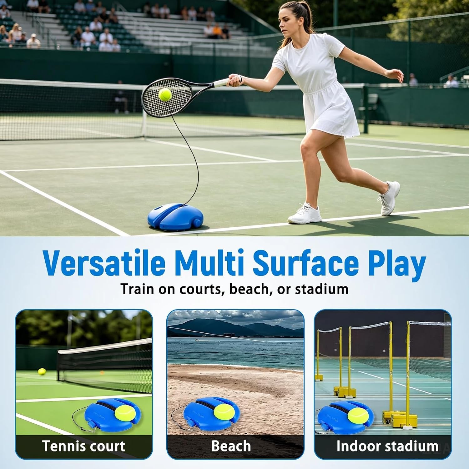 Tennis Trainer Rebound Ball with 3 String Balls Tennis Practice Rebounder | Self Portable Tennis Practice Training Tool Suitable for Beginners Indoor Outdoor Sport