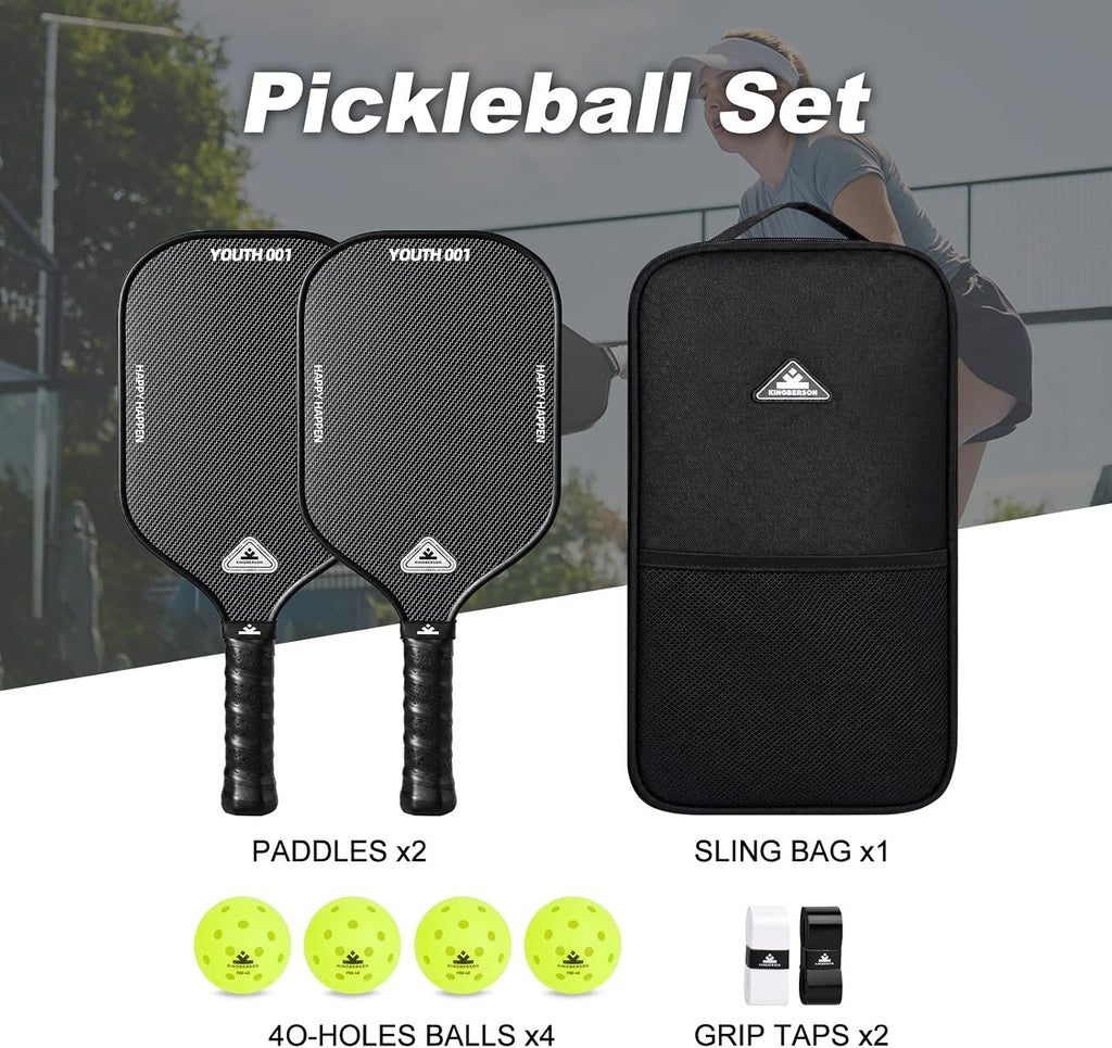Pickleball Paddles Set of 2, Lightweight Carbon Fiber Pickle Ball Rackets | Polypropylene Honeycomb Core, Includes 4 Pickle Balls, Carry Bag of Grip Tape for Men, Women, Beginners & Intermediate