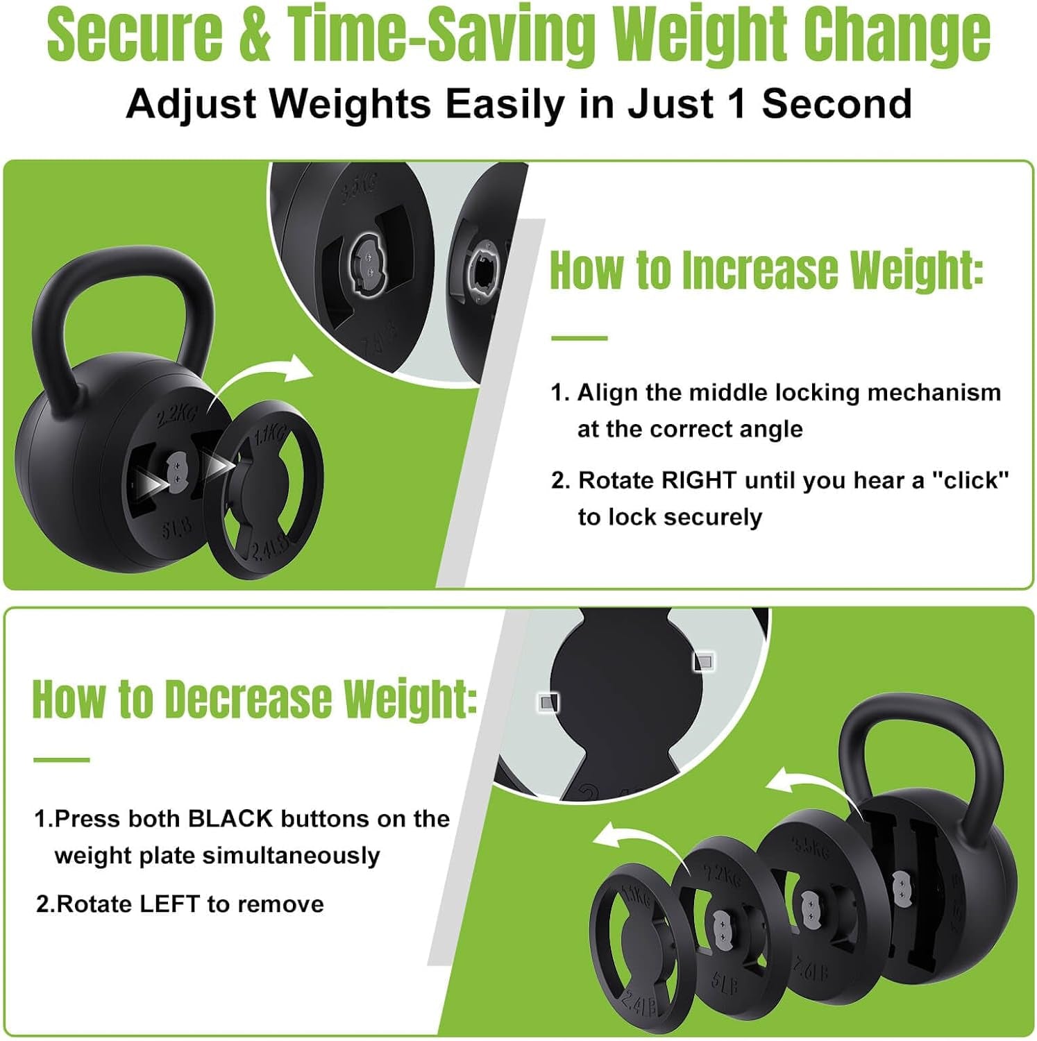 2-In-1 Adjustable Kettlebell for Home Gym Strength Training | 15-45 LB Kettlebells Weight Set, 4.8-30 LB Dumbbell Weights, with Wide Grip, for Men/Women Full Body Exercise