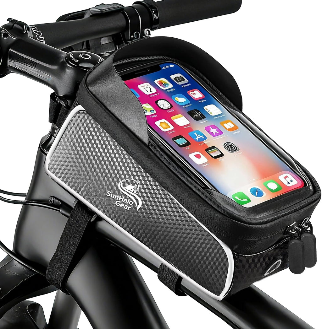 Waterproof Bike/Ebike/Frame Bag,Bike Front Bag for Handlebar,Electric Bike Phone Bag,Bicycle Pouch with Rain Cover,Bike Accessories Storage Bag for Compatible Phone under 7”