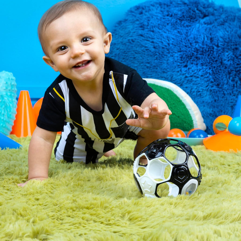 Oball Grippin' Goals Rattle Soccer Ball - Black & White, Easy-Grasp Toy for Newborn and Up