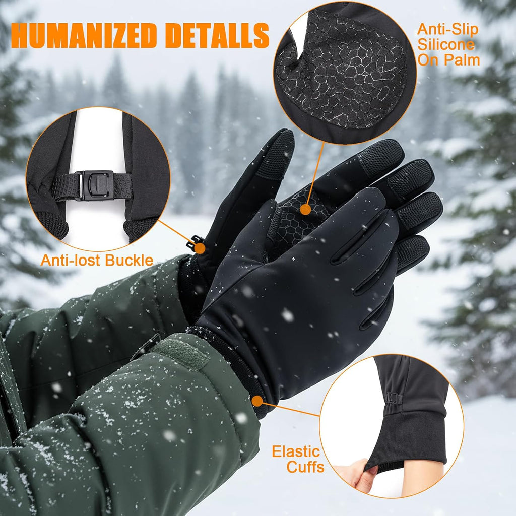 Winter Waterproof Snow Gloves for Men Women,Cold Weather Thermal Gloves | Touchscreen & Non-Slip Palm & Warm Fleece Lined for Running Cycling Driving Hiking