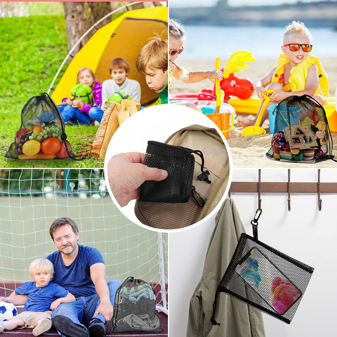 6Pcs Mesh Bag Stuff Sack Nylon Drawstring Laundry Bag Gym Bag 13"X15.5"…