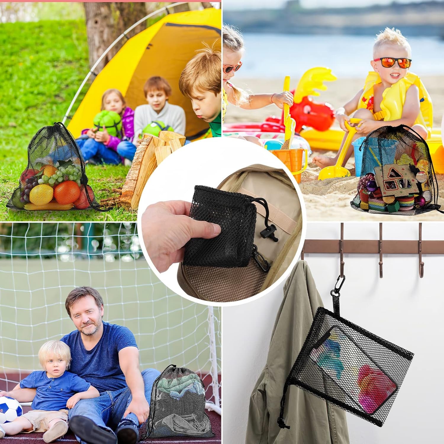 6Pcs Mesh Bag Stuff Sack Nylon Drawstring Laundry Bag Gym Bag 13"X15.5"…