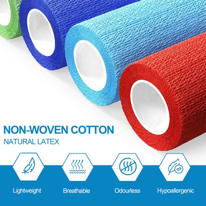 Self Adhesive Bandage Wrap, 12 Pack 4 Inch X 5 Yards Waterproof Stretch Bandage Sports Tape, Breathable Athletic Elastic Bandage for Sports, Wrist, Ankle, Pets