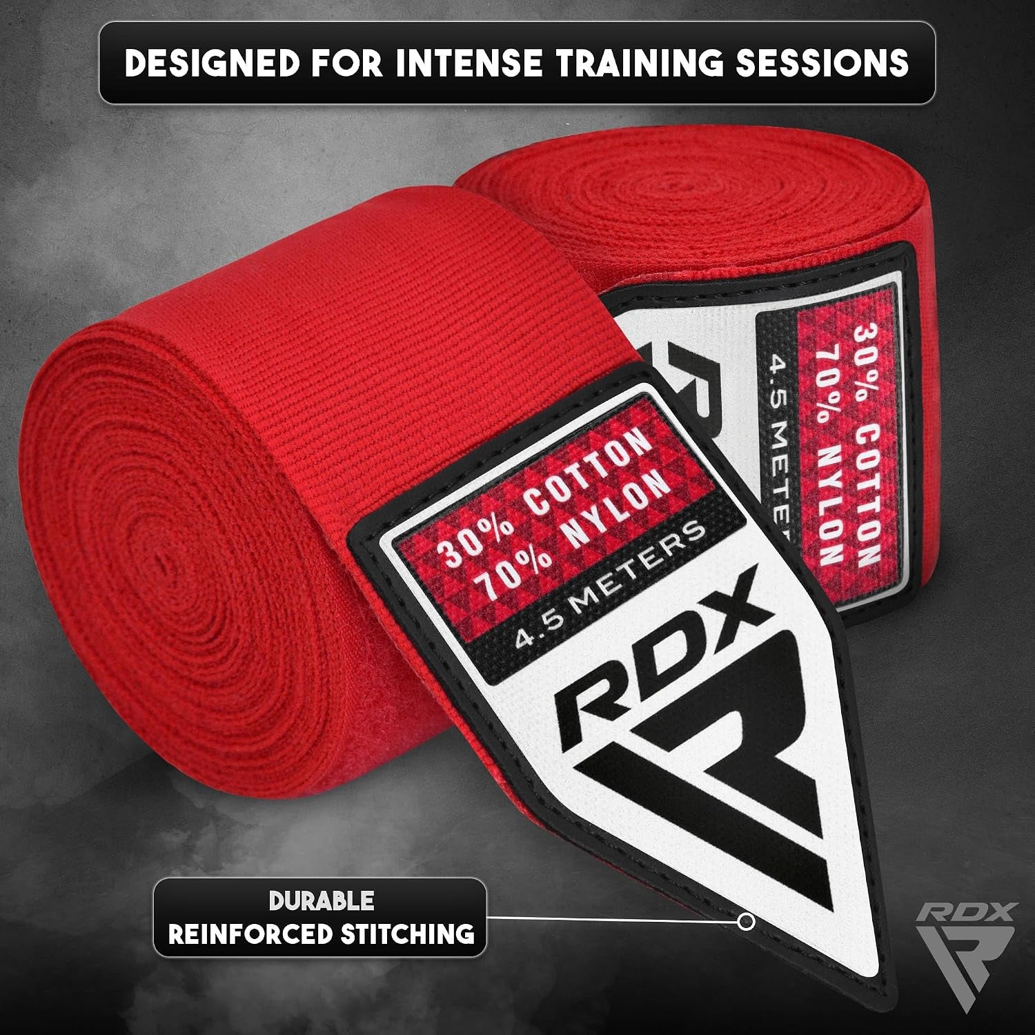 Boxing Hand Wraps 4.5M / 180 Inches – Mexican Style Semi-Elastic MMA Inner Gloves - Wrist Support for Muay Thai, Kickboxing, BJJ, Karate - Thumb Loop & Hook and Loop Closure - Cotton & Nylon Blend