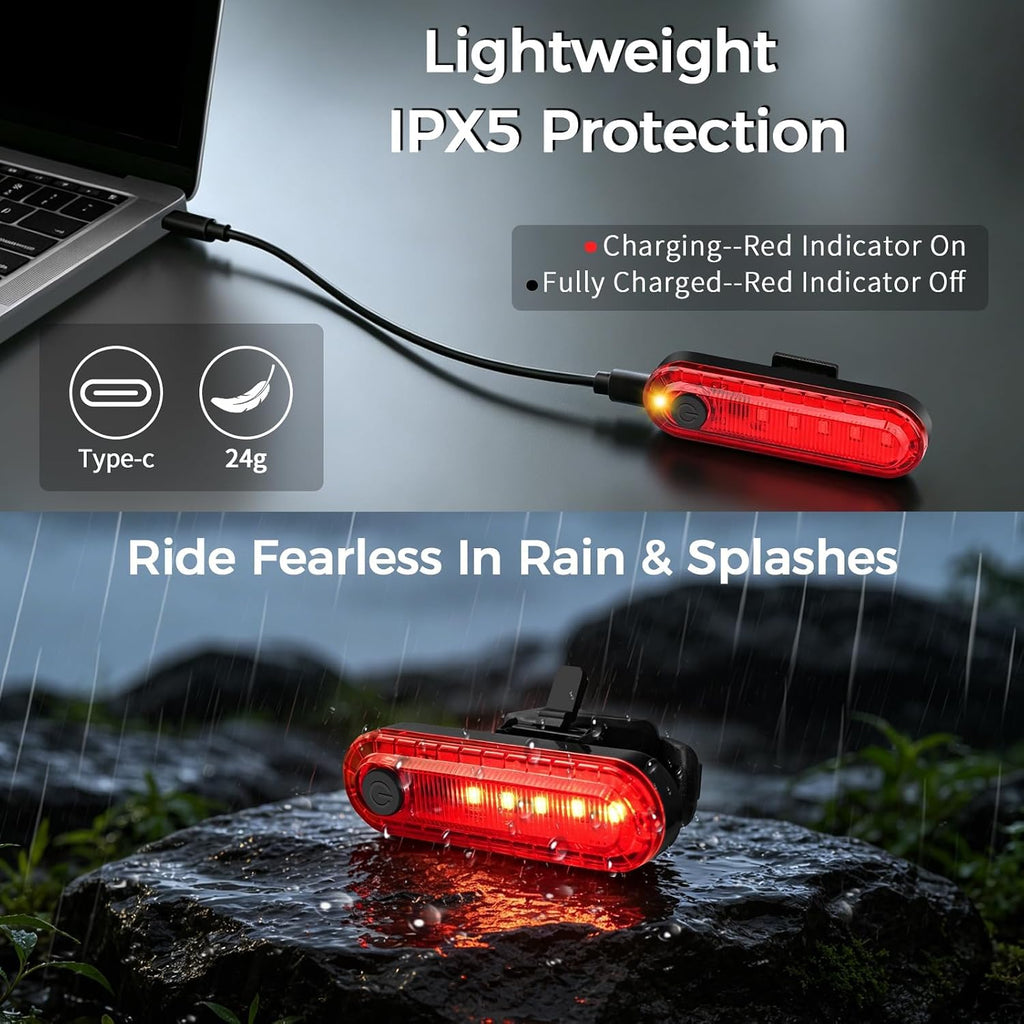 USB-C Rechargeable Bike Tail Light for Night Riding, 120LM Super Bright LED Bicycle Rear Light 4 Light Modes, IPX5 Waterproof Cycling Safety Flashlight for Men Women Road Mountain