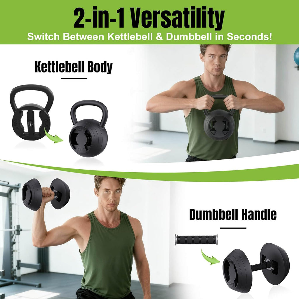 2-In-1 Adjustable Kettlebell for Home Gym Strength Training | 15-45 LB Kettlebells Weight Set, 4.8-30 LB Dumbbell Weights, with Wide Grip, for Men/Women Full Body Exercise