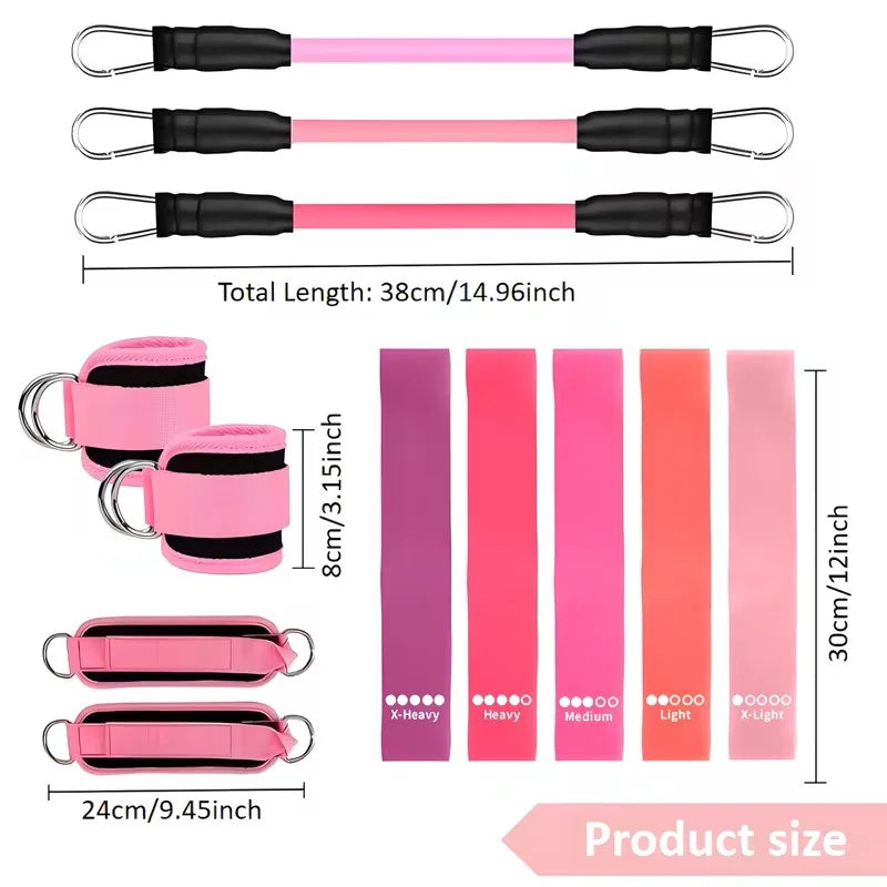 11Pcs Ankle Resistance Bands for Working Out with Cuffs and Elastic Bands Set (10-30Lbs) , Exercise Bands for Legs and Butt, Pink