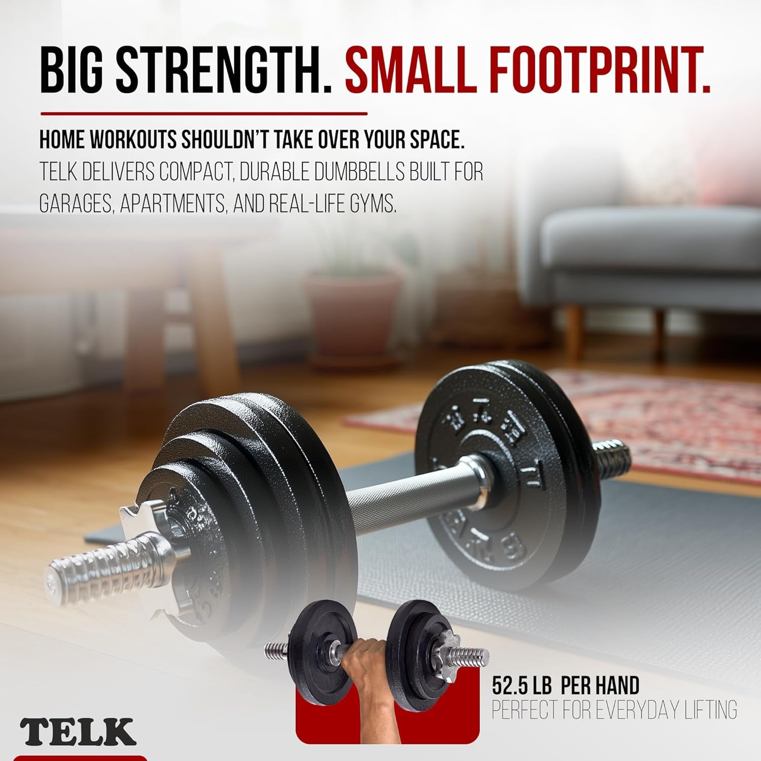– Adjustable Dumbbell Set – Home Gym Weight Set with Baked Enamel Cast Iron Plates – Space-Saving Free Weights for Strength Training