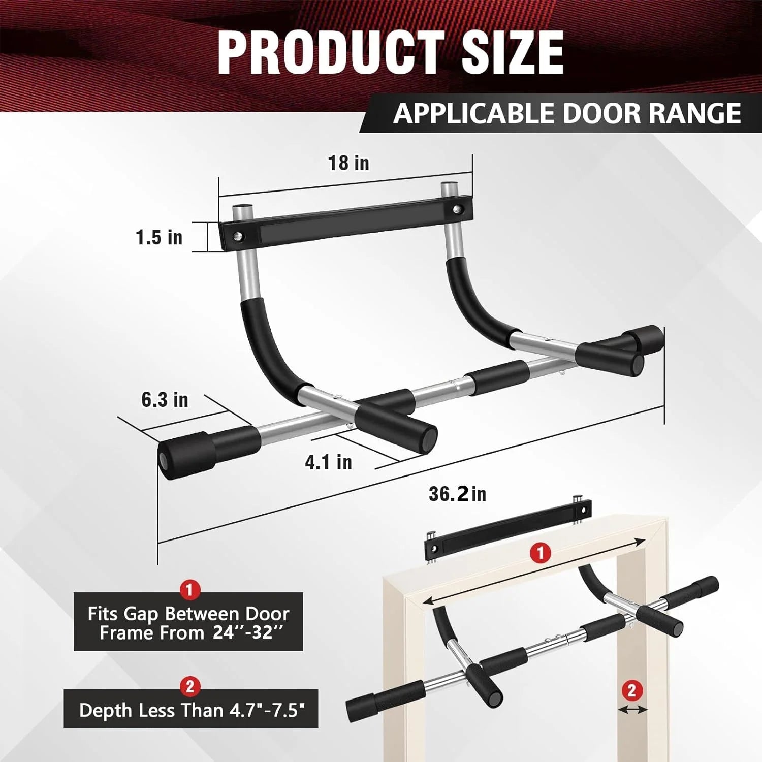 Pull up Bar for Doorway, Thickened Steel Upper Body Workout Bar, Adjustable Width Locking, Max Limit 330 Lbs, Multi-Grip Strength Chin-Up Bar for Strength Training, Home &amp; Gym, Black