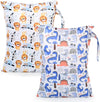 Mess-Proof Waterproof Wet Dry Bag,2 Pack Reusable Wet Bags for Swimsuits& Baby Clothes,Leakproof Wet Bag for Travel & Diaper Changes for Baby-Dinosaur,Lion