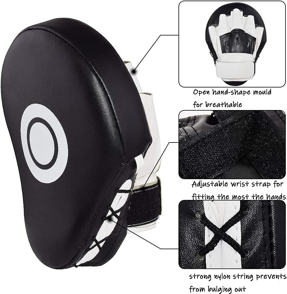 Boxing Curved Focus Punching Mitts- Leatherette Training Hand Pads Karate Muay Thai Training Gloves with Adjustable Strap