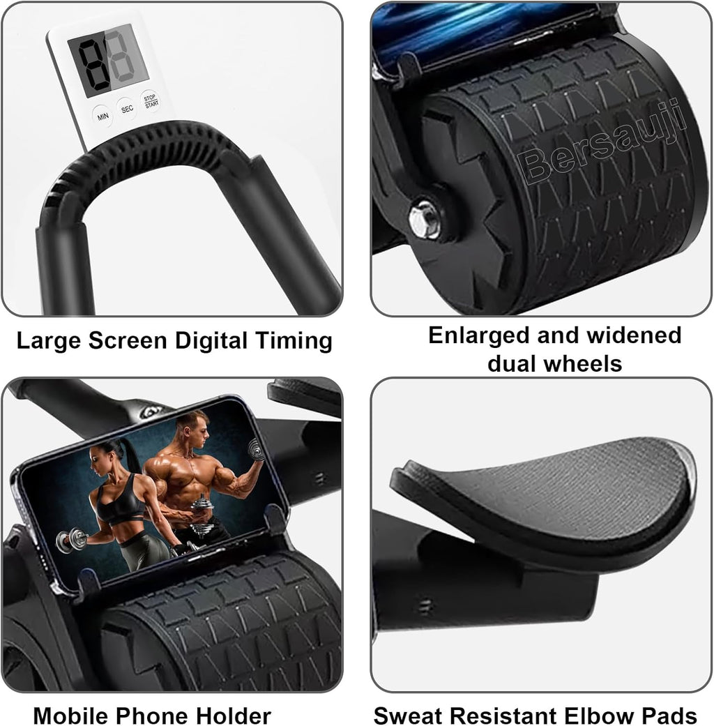 2026 Upgraded Ab Roller Wheel with Knee Mat &Timer - Automatic Rebound Abdominal Wheel with Elbow Support, Abs Workout Equipment for Core Strength Training, Ab Exercise Roller for Women Men